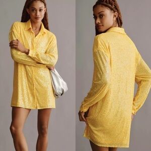 Anthropologie Yellow Sequin shirtdress nwt